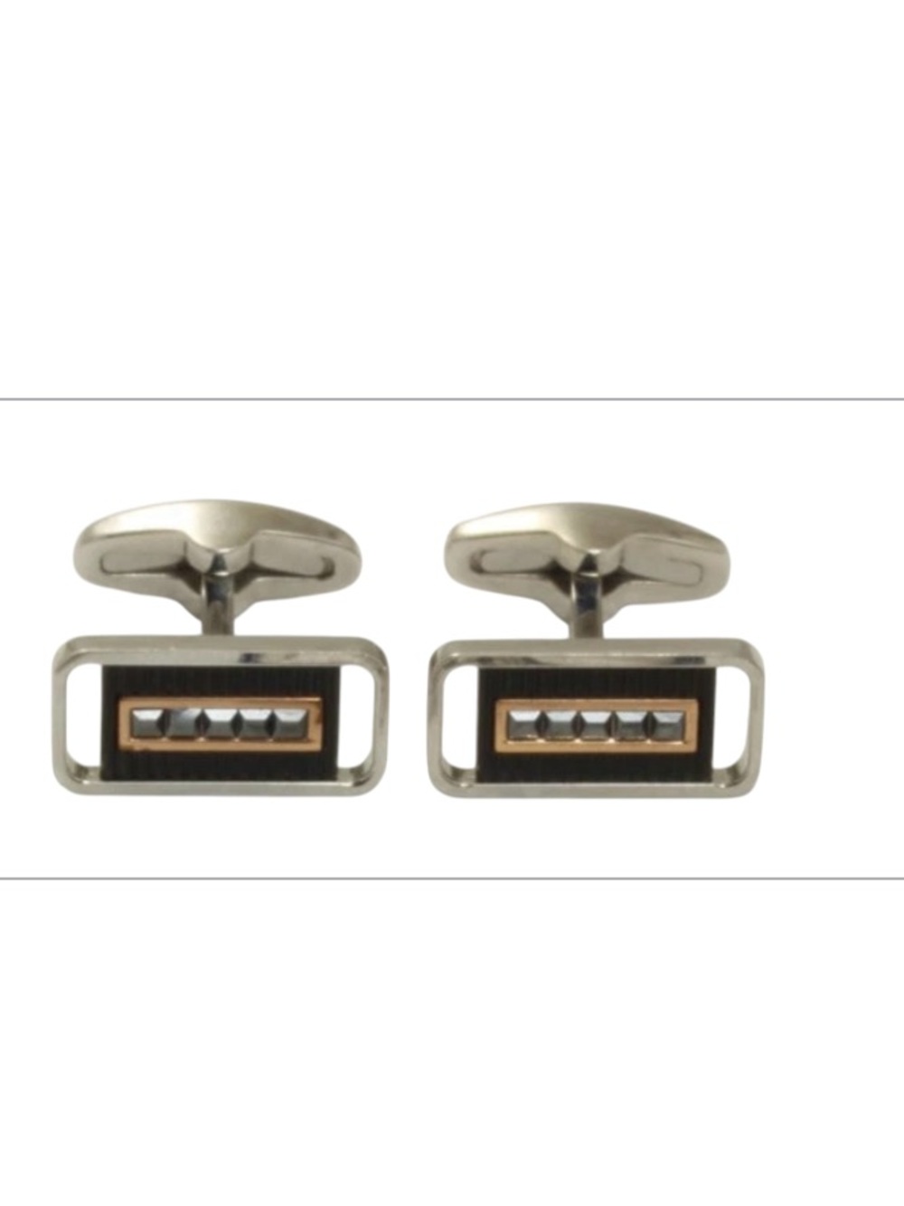 Swarovski Silver tone Black and Gold Rectangular Cufflinks